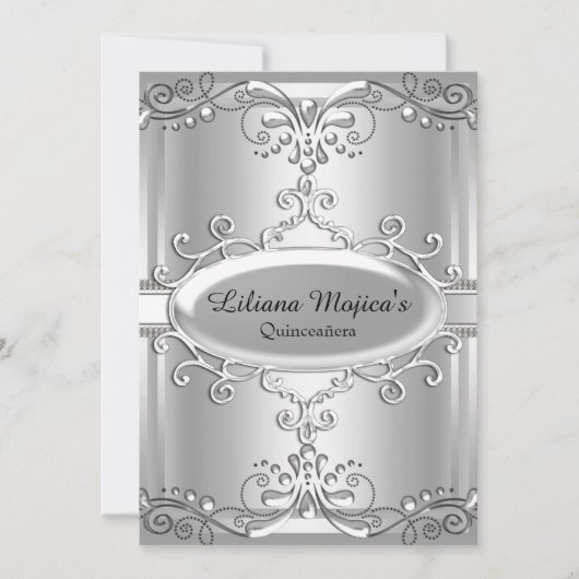 Elegante zilveren wervel Quinceanera uitnodiging (Voorkant)