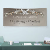 Elegante zilveren winter bloem gefeliciteerd spandoek (Beurs)