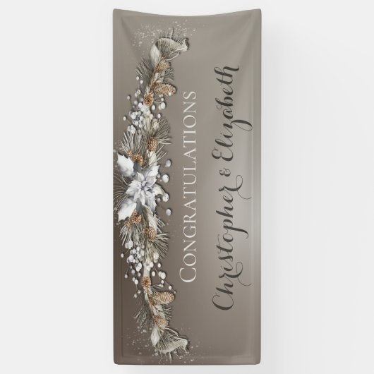 Elegante zilveren winter bloem gefeliciteerd spandoek (Verticaal)
