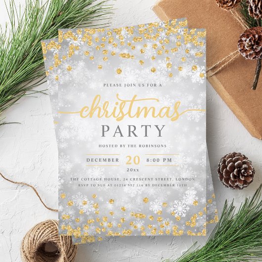 Elegante Zilveren Winter Diamanten Kerst Goud Kaart