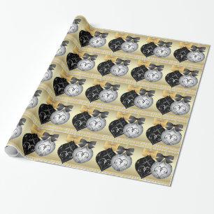 Elegante zilveren zwarte en gouden kerstverpakking cadeaupapier