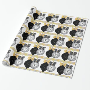 Elegante zilveren zwarte en gouden kerstverpakking cadeaupapier