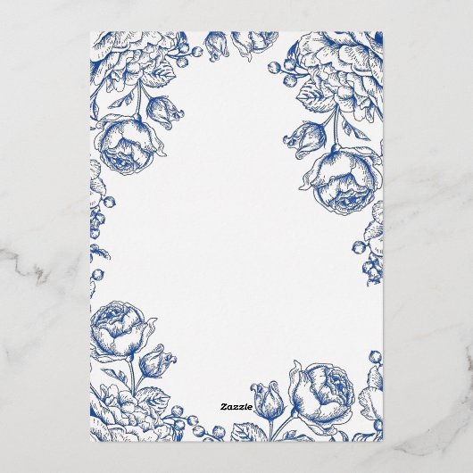 Elegante zilverfolie bloemenbruiloft folie uitnodiging (Achterkant)