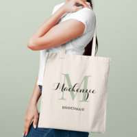 Elegante zilvergrijze groene monogram bruidsmeisje