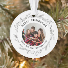 Elegante zilvergrijze krans foto Prettig Kerstfees