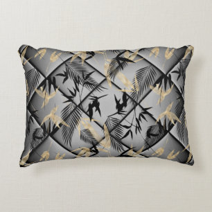 Elegante zilvergrijze zwarte gouden palmen Bamboe  Accent Kussen