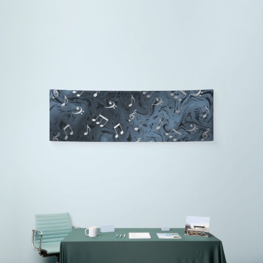 elegante zilvermuzieknoten in blauw spandoek (Beurs)