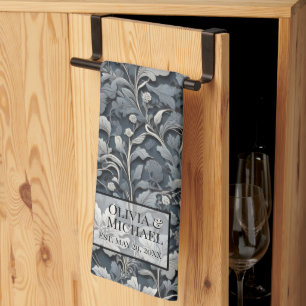 Elegante zilverwitte grijze bloemen theedoek