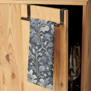 Elegante zilverwitte grijze bloemen theedoek