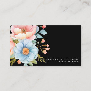 Elegante Zoete Bloemen Zwarte Visitekaartjes
