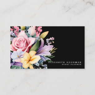Elegante Zoete Bloemen Zwarte Zakelijke Kaarten Visitekaartje