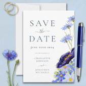 Elegante zomer bloemenblauw bruiloft save the date