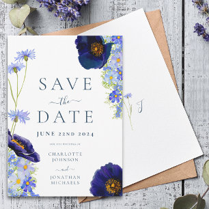 Elegante zomer bloemenblauwe bruiloft Save the Dat Save The Date