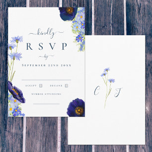 Elegante Zomer Bloemige Blauwe Huwelijksreactie RSVP Kaartje