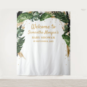 Elegante zomer tropische bloemen goud baby shower wandkleed