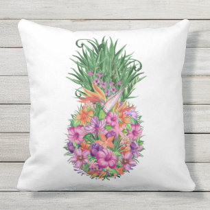 Elegante zomer tropische bloemenananas buitenkussen