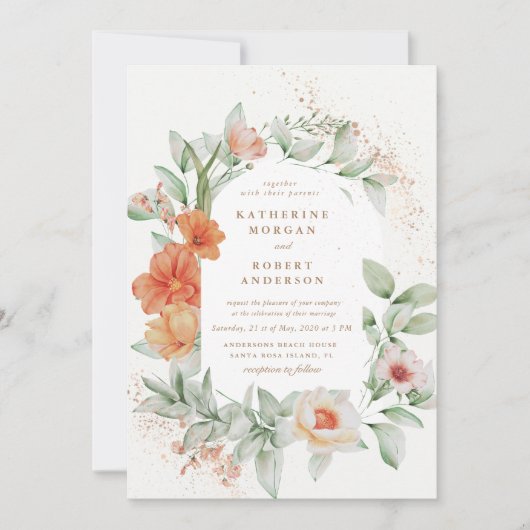 Elegante zomertuin bloemenbruiloft uitnodiging (Voorkant)