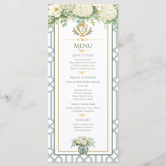 Elegante zomertuinfeest bloemstuk  menu (Voorkant)
