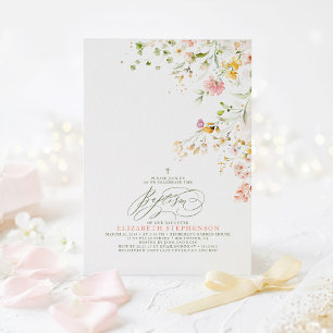 Elegante zomerweide wilde bloemen doop kaart