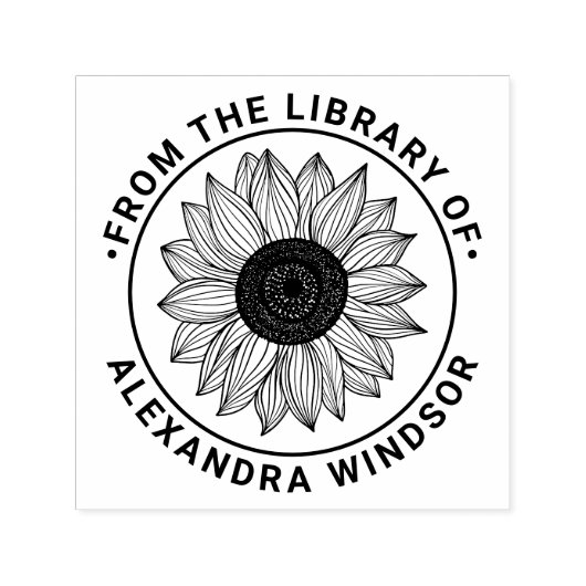 Elegante zonnebloem bloei bibliotheek boeknaam  zelfinktende stempel (Design)