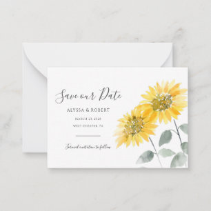 Elegante Zonnebloem Botanische Trouw Save The Date Notitiekaartje