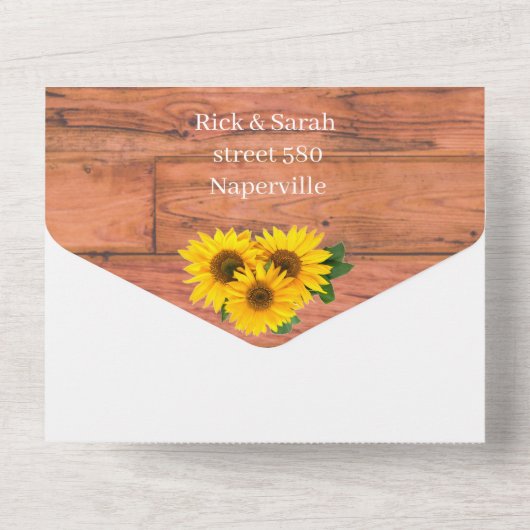 Elegante Zonnebloem Custom Wedding All In One Uitnodiging (Achterkant)