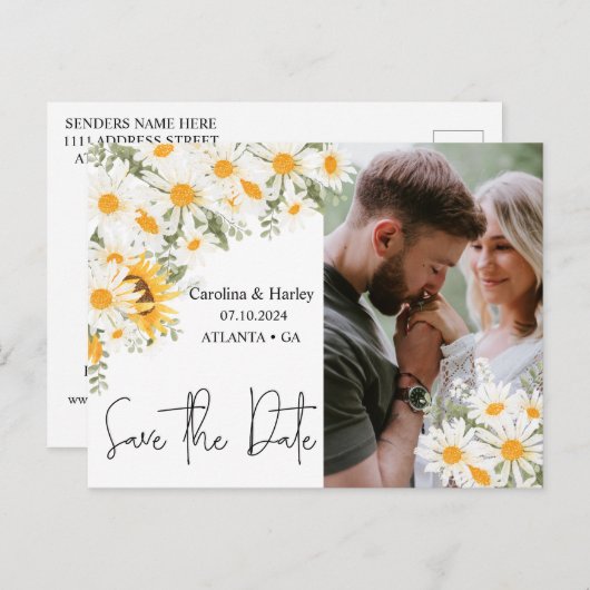 Elegante Zonnebloem Daisy Save the Date Briefkaart (Voorkant / Achterkant)