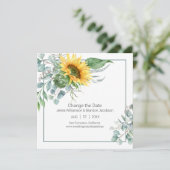 Elegante zonnebloem en eucalyptus veranderen de da save the date (Staand voorkant)