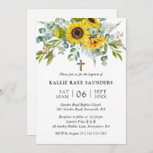 Elegante Zonnebloem Eucalyptus Bloemkruis Doop Kaart (Voorkant / Achterkant)