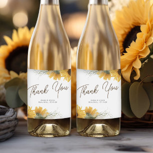 Elegante zonnebloem, land val bruiloft gunst sparkling wijnetiket