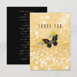 Elegante zonnebloem Sparkle Black Butterfly Gold Bedankkaart