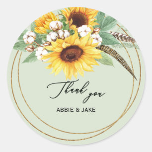 Elegante Zonnebloem Veer Mint Wedding Ronde Sticker