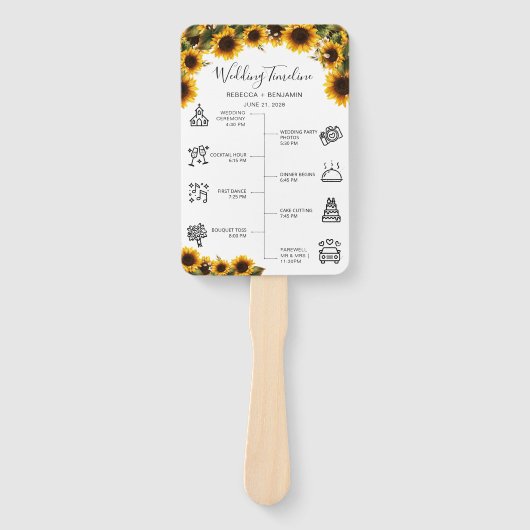 Elegante zonnebloemen boeket bruiloft programma handwaaier (Voorkant)