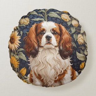 Elegante zonnebloemen Cavalier King Charles Spanie Rond Kussen