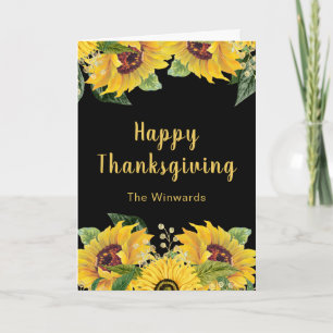 Elegante zonnebloemen en blad Thanksgiving-feest Feestdagen Kaart