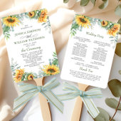 Elegante zonnebloemen Eucalyptus bruiloft programm Handwaaier