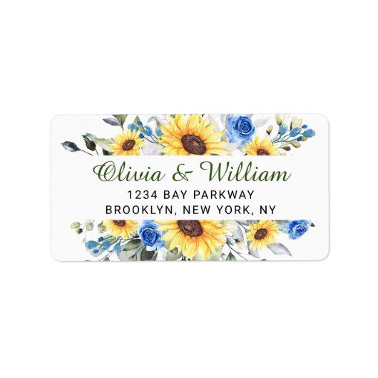 Elegante zonnebloemen Eucalyptus groen adres  Etiket (Voorkant)