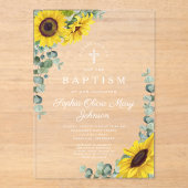 Elegante Zonnebloemen Eucalyptus Meisje Doop Acryl Uitnodigingen (Voorkant)