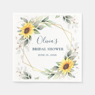 Elegante Zonnebloemen Groene Bruidsfeest Papier Servet