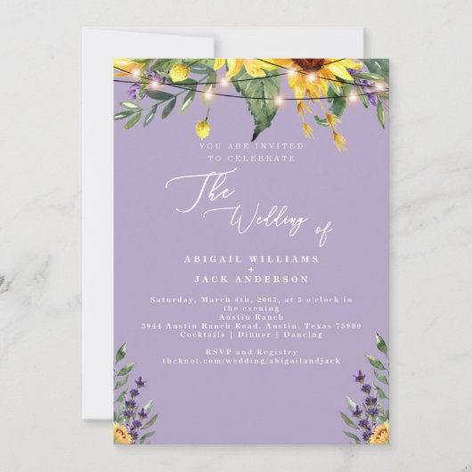 Elegante zonnebloemen & lavendel bruiloft II Kaart (Voorkant)