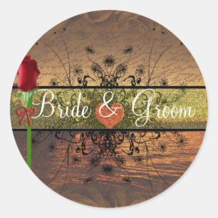 Elegante Zonsondergang Trouwstickers Ronde Sticker