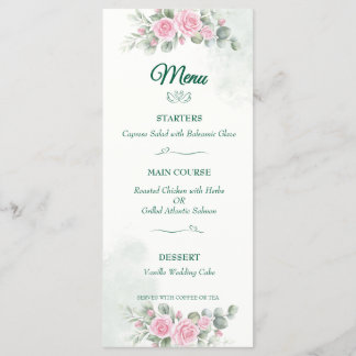 Elegante Zwaan & Blush Roze Trouwmenu - 2-zijdig 5 Menu