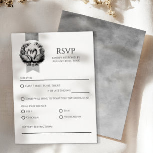 Elegante Zwaan bruiloft RSVP Kaart Zwart & Wit