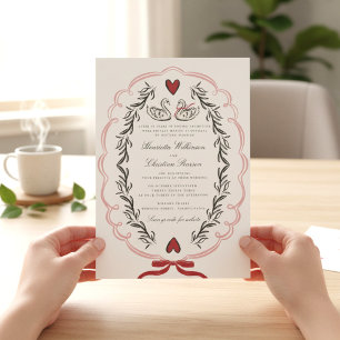 Elegante Zwaan Liefdesverhaal Trouwwebsite Uitnodi Kaart