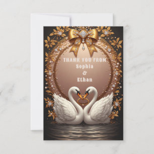 💍 Elegante Zwaan Roze Goud Huwelijksdank 💍 Bedankkaart