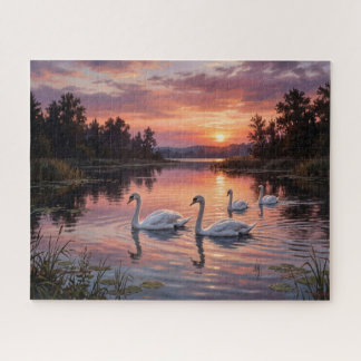 Elegante zwanen bij zonsondergang legpuzzel