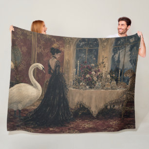 Elegante Zwanen Geheim Avondmaal Vintage Dierenkun Fleece Deken