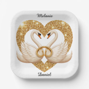 Elegante zwanen met gouden ringen papieren bordje