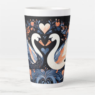 Elegante zwanen met sierlijke bloempatronen latte mok