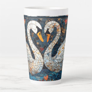 Elegante zwanen met sierlijke bloempatronen latte mok